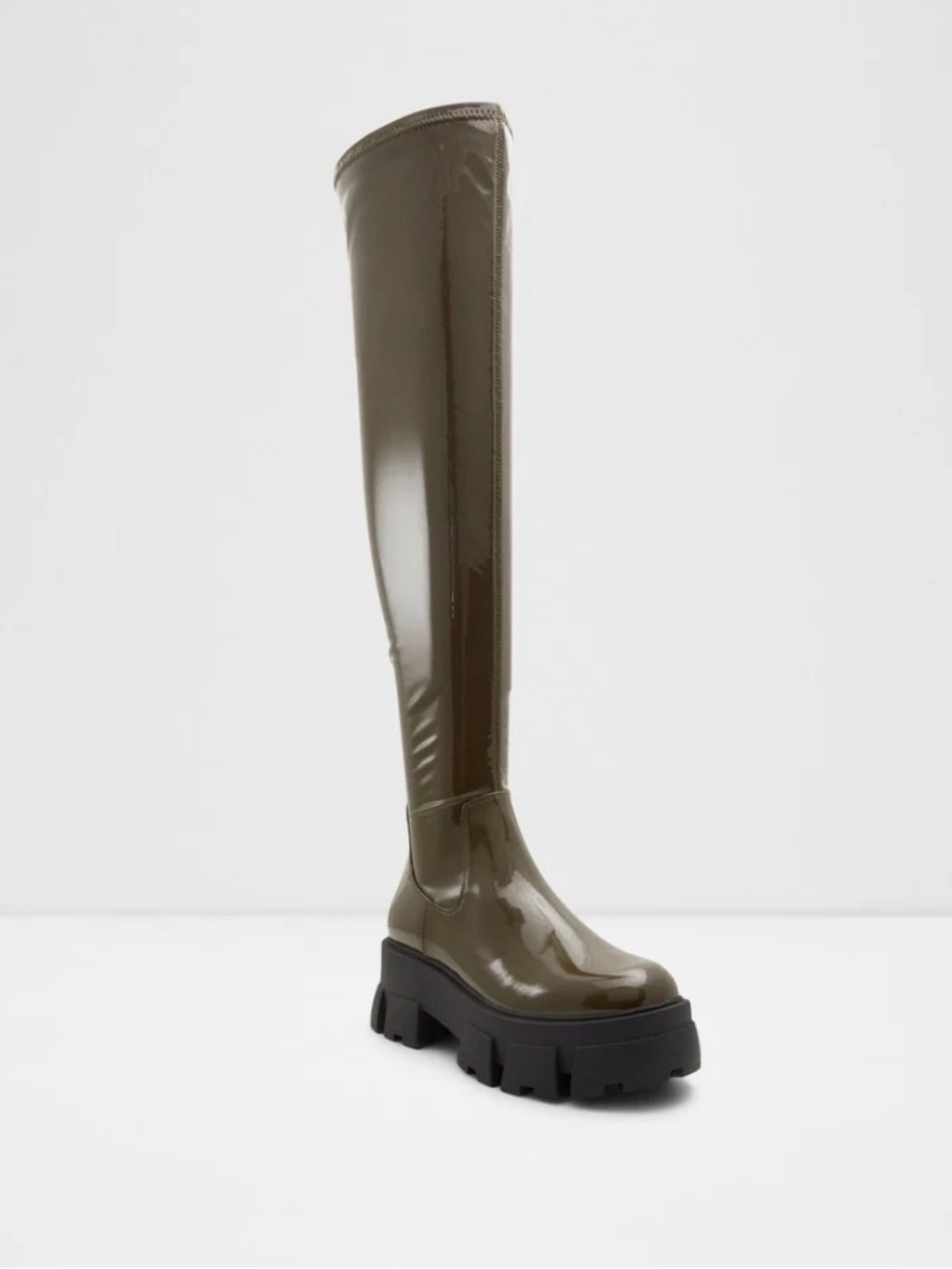 Aldo Olive Patent Over-the-Knee Lug Sole Boot